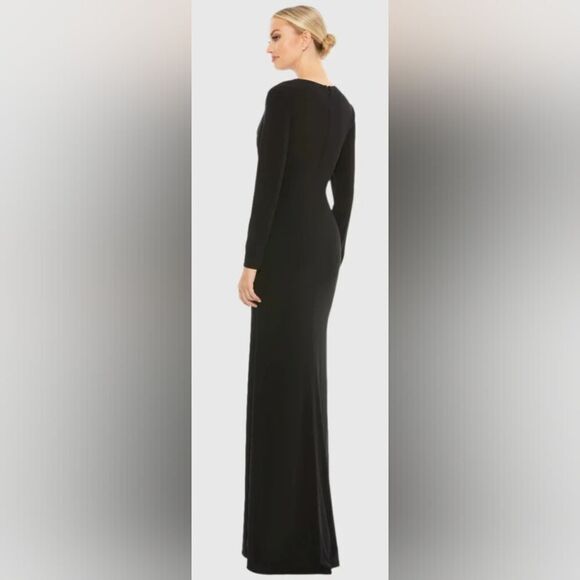 Mac Duggal 26686 Embellished Jersey Long Sleeve Ruched Gown NWT size 8 Black - Picture 2 of 7